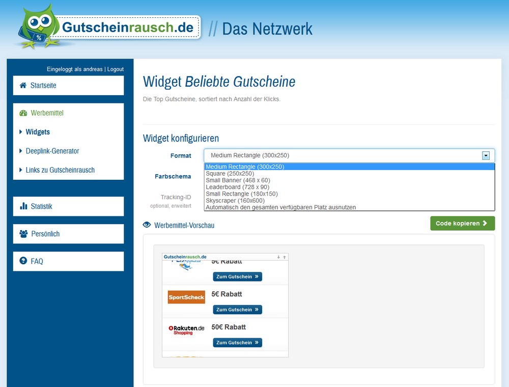 Gutschein WordPress Widget